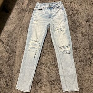 American Eagle Outfitters Light Blue Ripped Straight Leg Jeans